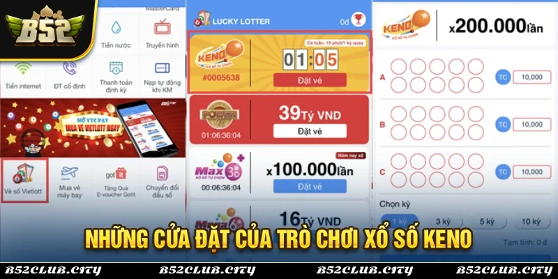 Những cửa mà người chơi có thể đặt khi tham gia xổ số KENO